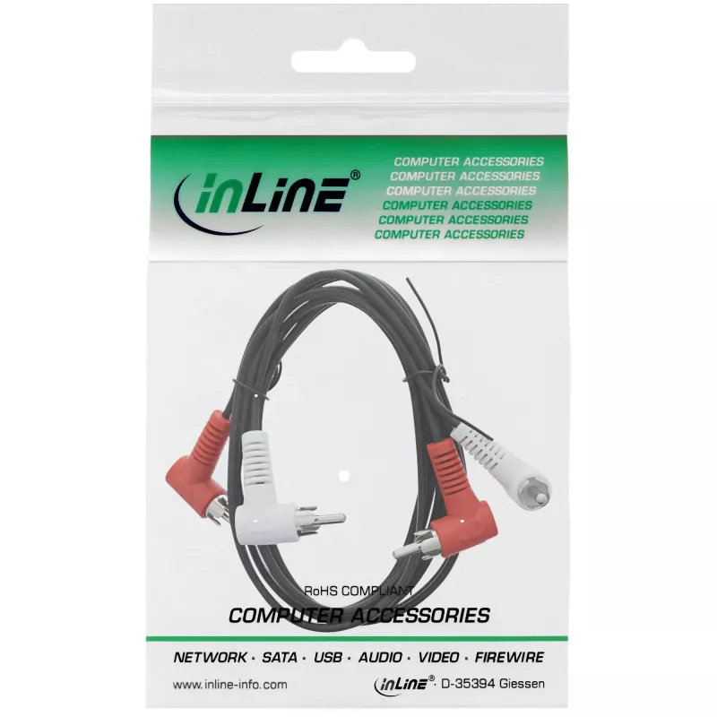 InLine Audio cable 2x RCA M/M angled 1.2m Black 89929 Intos