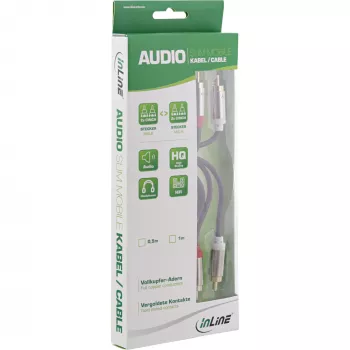 InLine Slim Audio cable 2x RCA M/M, Stereo, 0.5m, 2 x RCA, Male, 2 x RCA + USB, Male, 0.5 m, Black