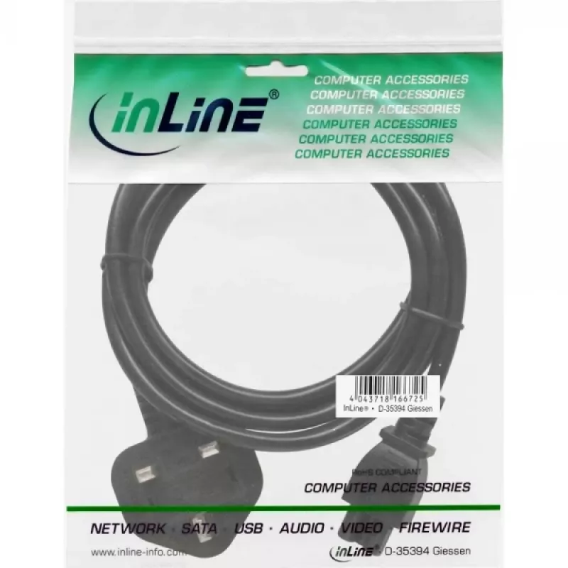 InLine power cable for notebook England 3 Pin coupling 2m
