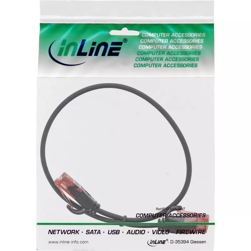 InLine Slim Patch cable, U/UTP, Cat.6, black, 0.3m