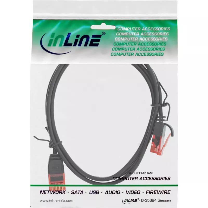 InLine Slim Patch cable, U/UTP, Cat.6, black, 2.5m