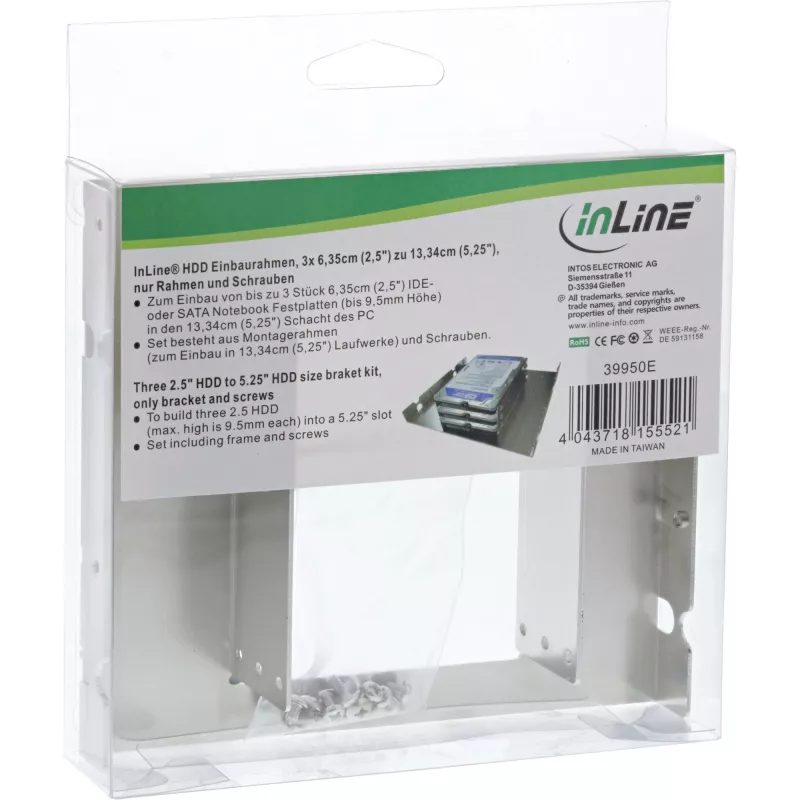 InLine Bracket Kit 3x 2.5 inch HDD to 5.25 inch HDD size Brackets and Screws