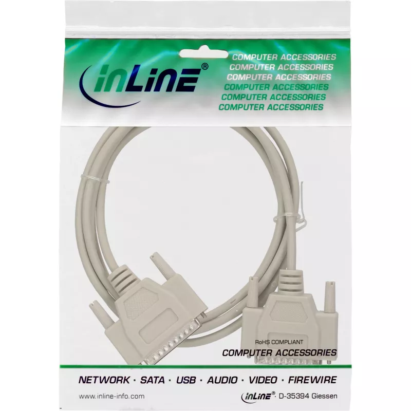InLine serial cable molded DB25 male / male direct grey 2m