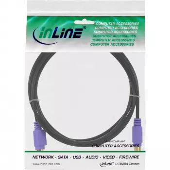 InLine PS/2 cable, , M/F, black/purple, golden contacts, 2m