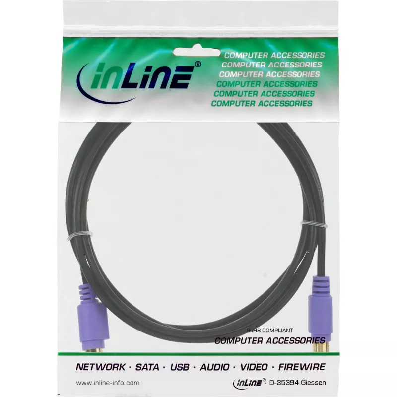 InLine PS/2 cable, , M/F, black/purple, golden contacts, 2m