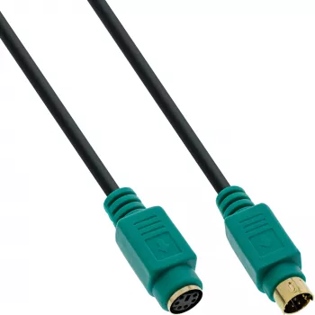 InLine PS/2 cable,, M/F, black/green, golden contacts, 2m, Black, 2 m, PS/2, PS/2, Male, Female