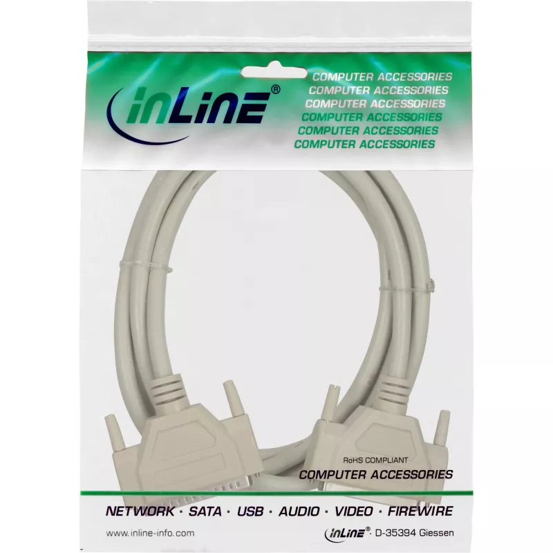 InLine serial extension cable molded DB37 male / female direct grey 2m
