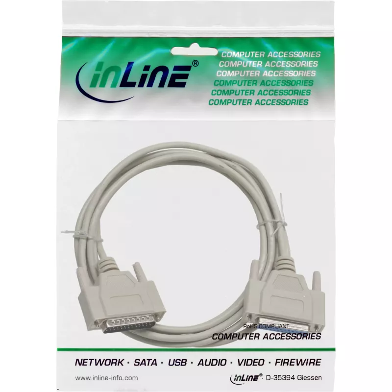 InLine serial cable molded DB25 male / female direct grey 1.8m