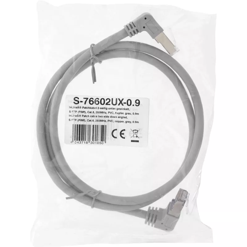 Network Cable InLine® S-76602U-1.1 angled connector Cat.6 1.1m grey