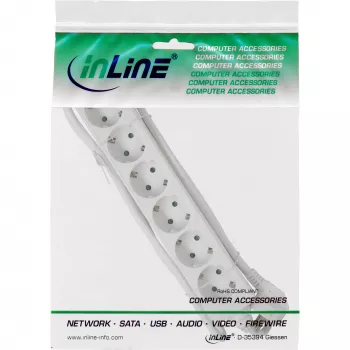 InLine Socket strip, 6-way earth contact CEE 7/3, white, 1.5m