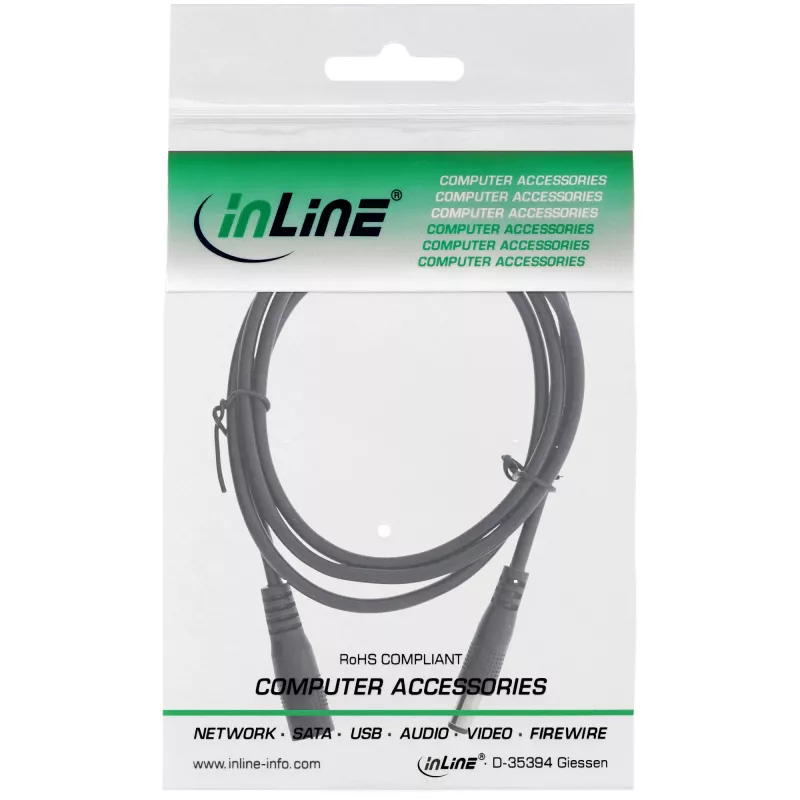 InLine DC extension cable, DC male/female 5.5x2.1mm, AWG 18, black 2m