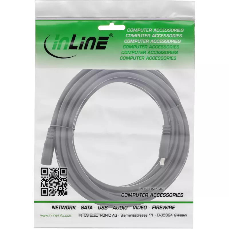 InLine DC extension cable, DC male/female 4.0x1.7mm, AWG 18, black 5m