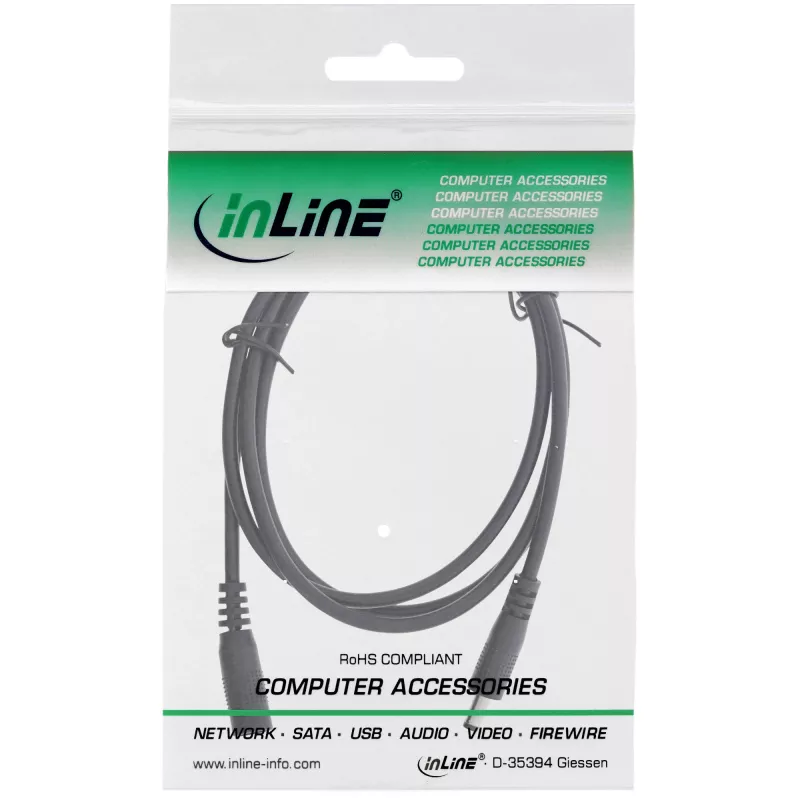 InLine DC extension cable, DC male/female 4.0x1.7mm, AWG 18, black 0.5m