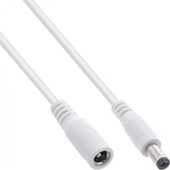 InLine DC extension cable, DC male/female 5.5x2.1mm, AWG 18, white 0.5m