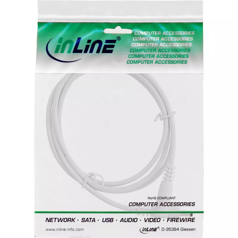 InLine DC extension cable, DC male/female 4.0x1.7mm, AWG 18, white 2m