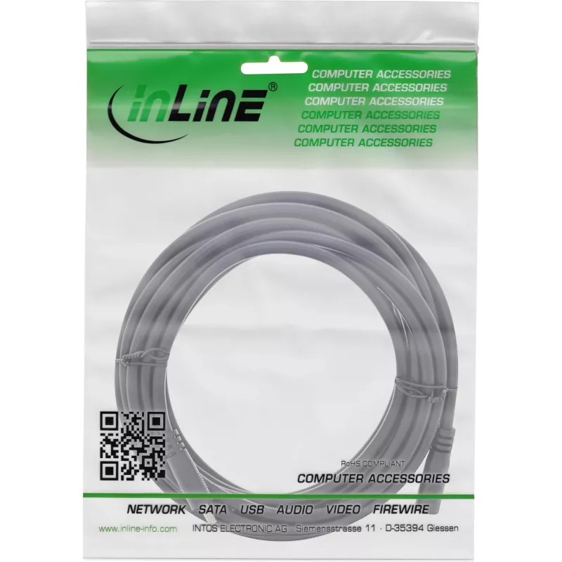 InLine DC extension cable, DC male/female 3.5x1.35mm, AWG 18, black 5m