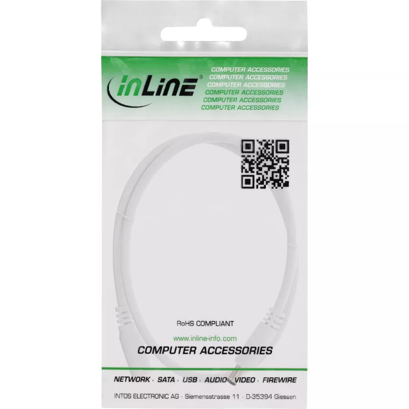 InLine DC extension cable, DC male/female 5.5x2.5mm, AWG 18, white 3m