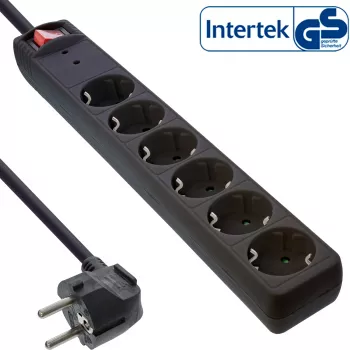 InLine Socket strip CEE 7/3, 6-way, overvoltage protection, switch, black