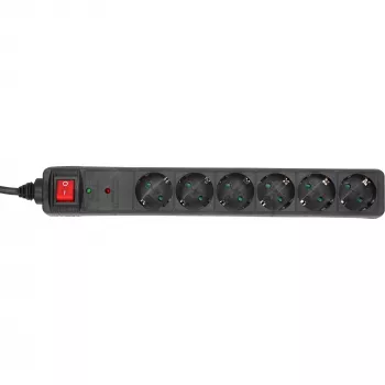 InLine Socket strip CEE 7/3, 6-way, overvoltage protection, switch, black