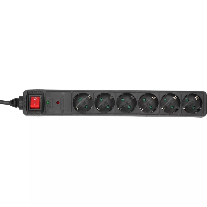 InLine Socket strip CEE 7/3, 6-way, overvoltage protection, switch, black