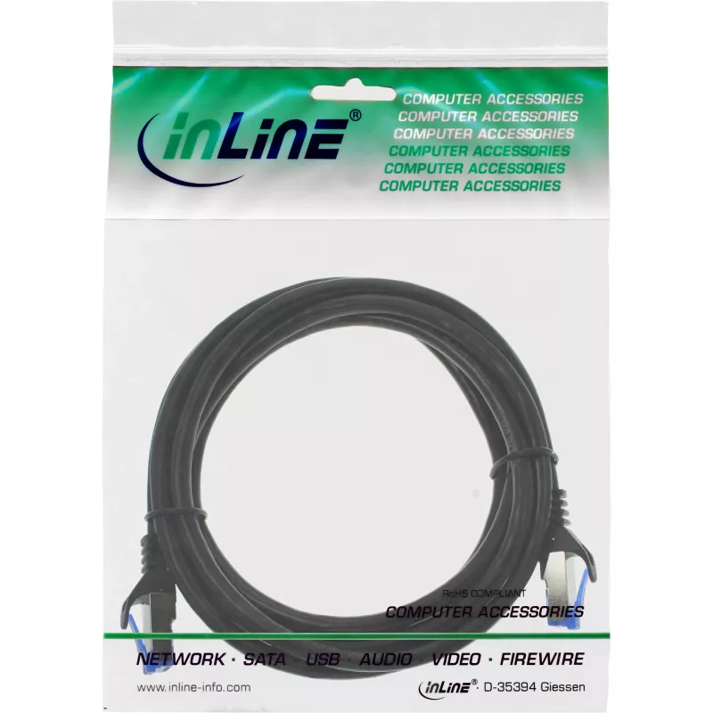 InLine Patch cable, Cat.6A, S/FTP, TPE flexible, black, 3m