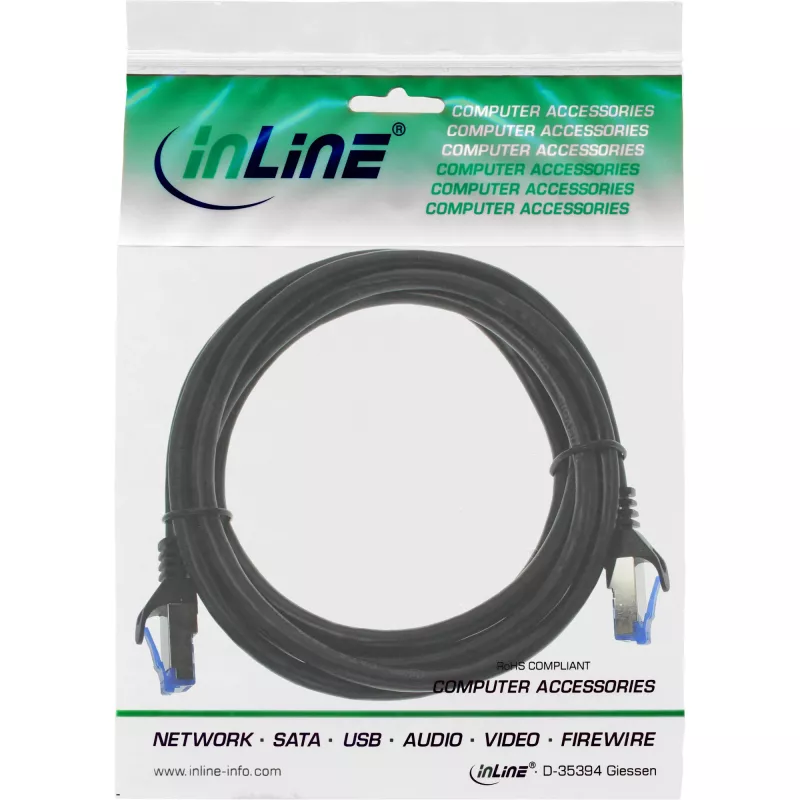 InLine Patch cable, Cat.6A, S/FTP, PE outdoor, black, 1m