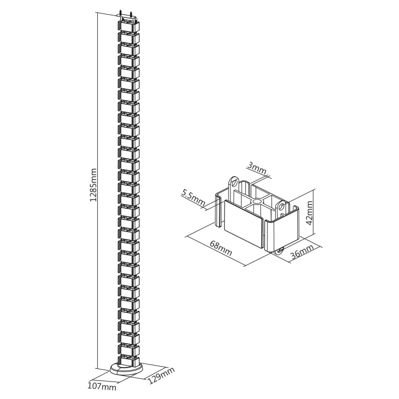 Cable duct InLine for height-adjustable tables, 4 chambers, grey, 68×36×42 mm