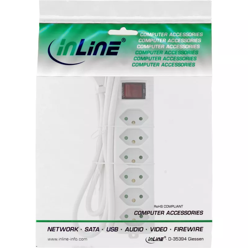 InLine Power strip SWITZERLAND, 6-way, with switch, 1.5m, white