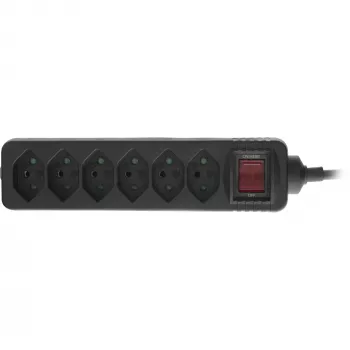 InLine Power Strip 6 Port Swiss Type with power-switch black 1.5m
