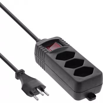 InLine Socket strip SWITZERLAND, 3-way, with switch, 1.5m, black