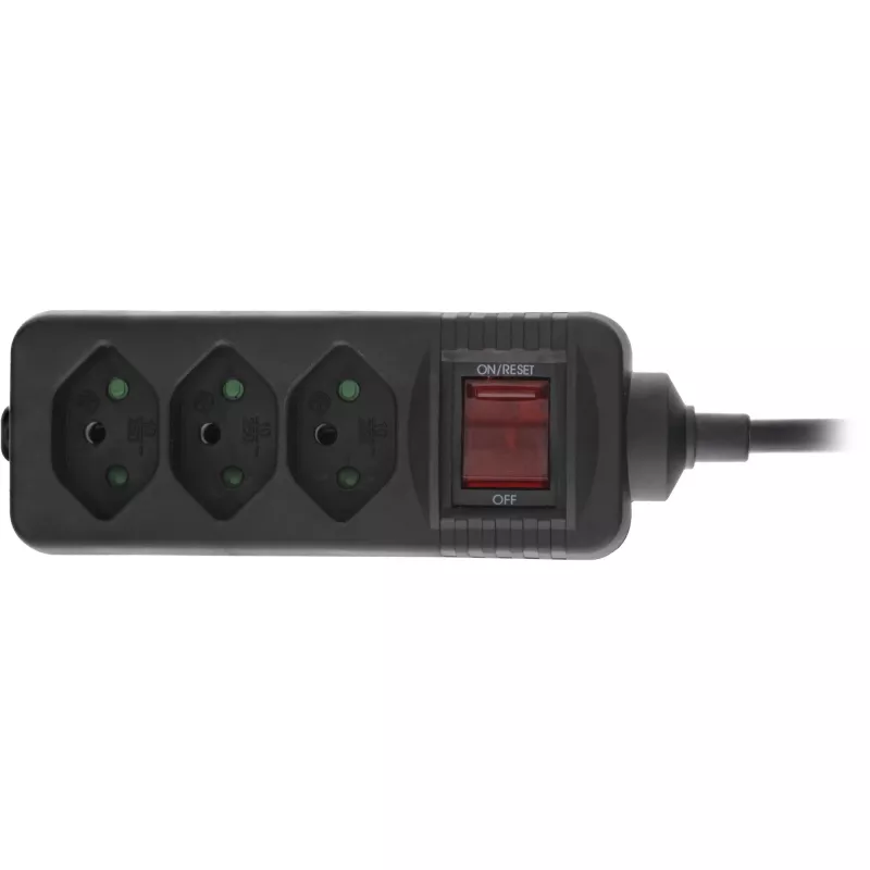 InLine Socket strip SWITZERLAND, 3-way, with switch, 1.5m, black