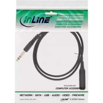 InLine Headphone extension cable 6.3mm Stereo M/F, gold plated, black, 5m