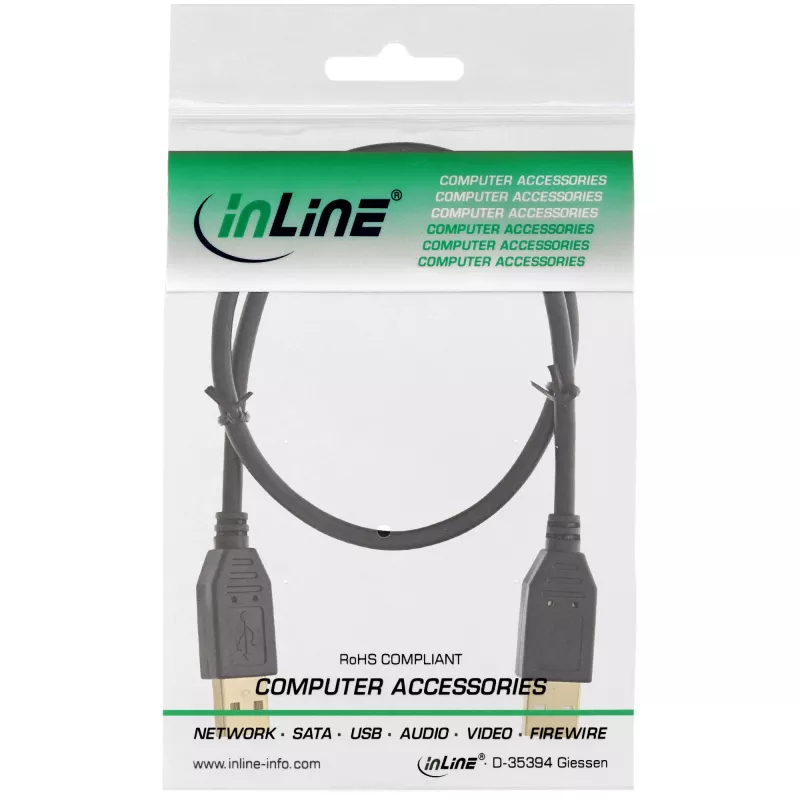 InLine USB 2.0 cable, AM/AM, black, gold plated contacts, 2m