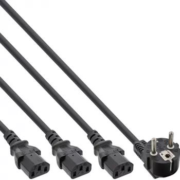 InLine Y-power cable 1x CEE 7/7 angled / 3x 3pin IEC C13 male, v3 (2m+1/3/2m)