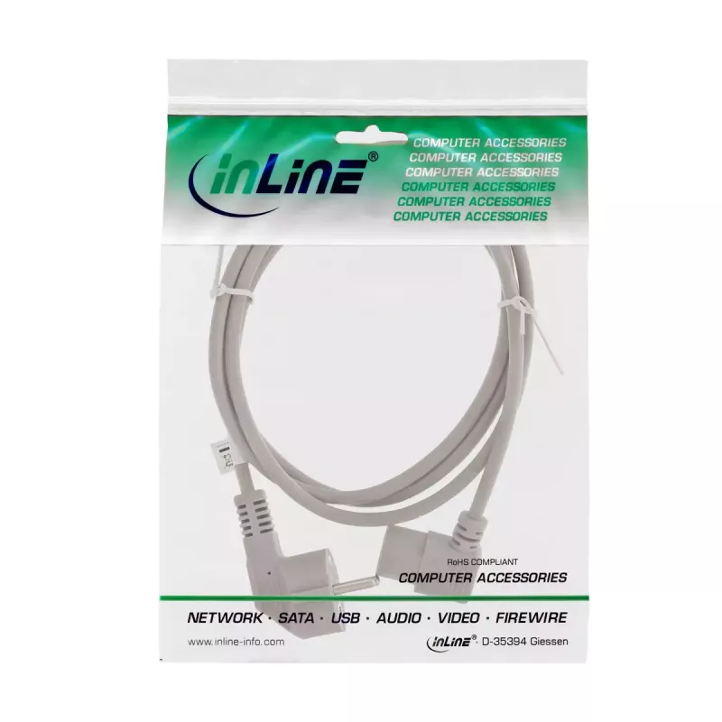 InLine Power cable, CEE 7/7 angled / 3pin IEC C13 angled, grey,1.8m