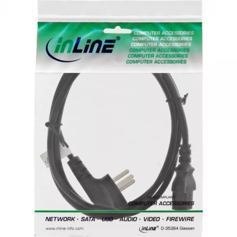 Power Cable InLine 16652H Israel Type H 3pin IEC C13 Male 1.8m