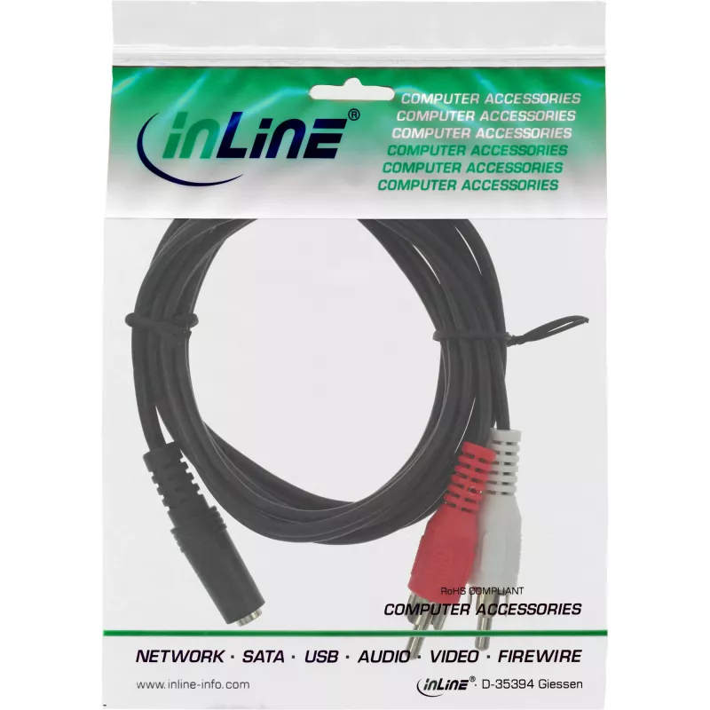Audio cable 2x RCA male / 3.5mm Stereo female 5m InLine 89940E