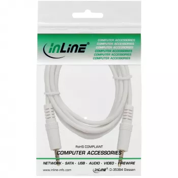 InLine Audio Cable 3.5mm Stereo male / male, white/gold, 1m, 3.5mm, Male, 3.5mm, Male, 1 m, White