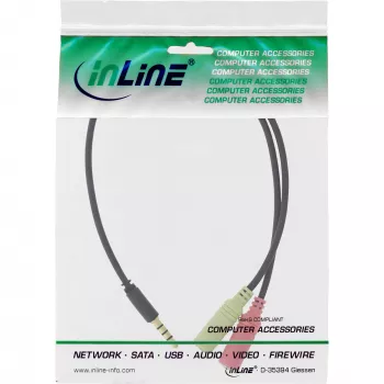 InLine Audio Headset Adapter Cable 3.5mm male 4 Pin / 2x 3.5mm, black, 1m