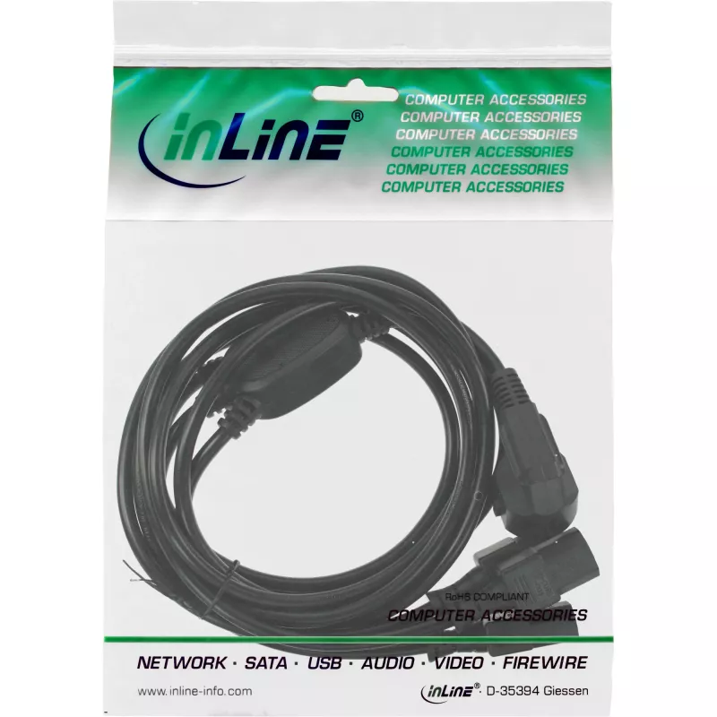 Y-power cable 1x CEE 7/7 / 3x 3pin IEC C13 male InLine 16653B black 1.8m