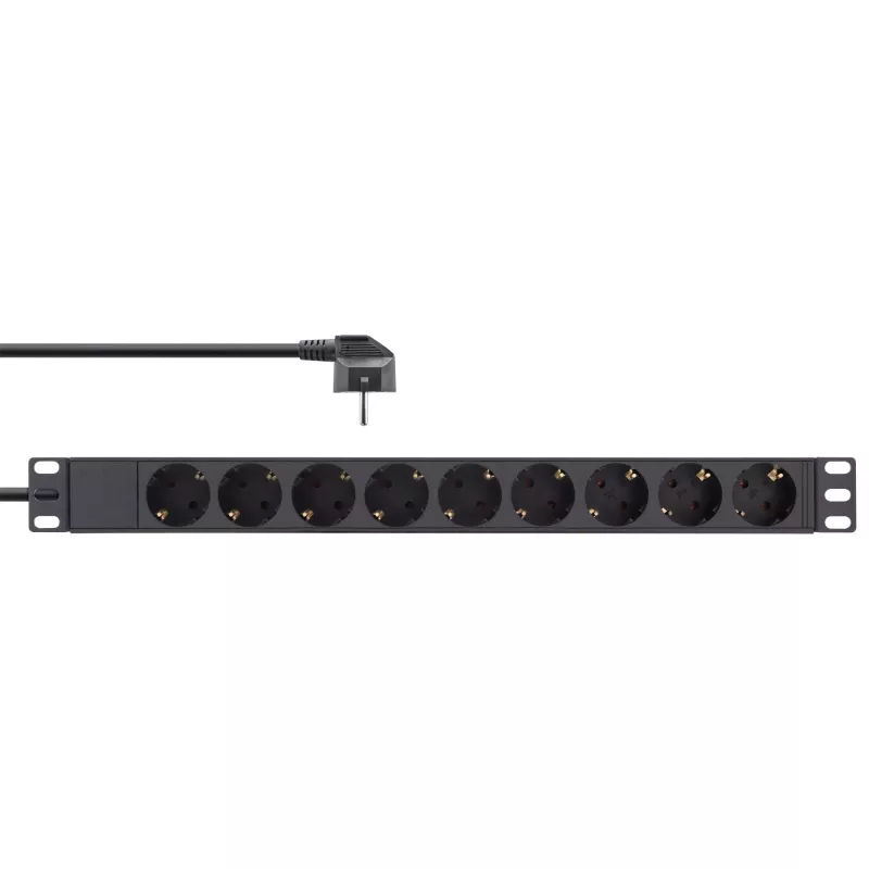 InLine 19 inch Socket strip, 9-way earthing contact, without switch, 2m, black