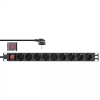 InLine 19 inch socket strip, 9-way earthing contact, with switch, 2m, black