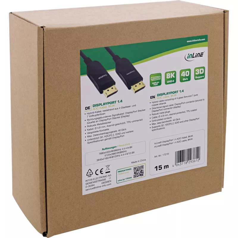 InLine DisplayPort 1.4 AOC Cable, 8K4K, black, 15m