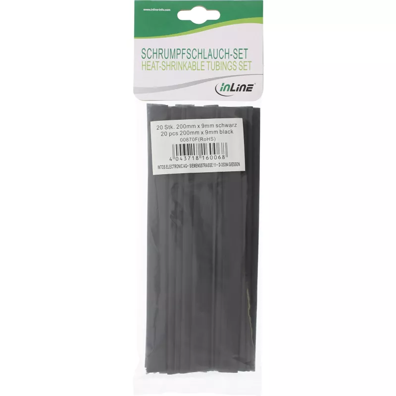 Heat-shrink tube set InLine 200 mm length, diameters 9 mm → 4.5 mm, 20 pcs, black