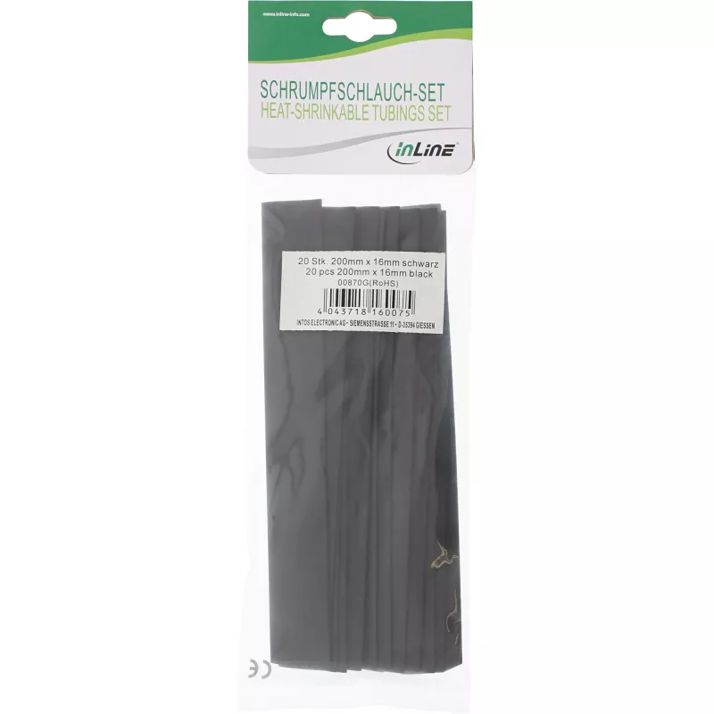 Heat-shrink tube InLine 200 mm, diameter 16 mm → 8 mm, 20 pieces, black