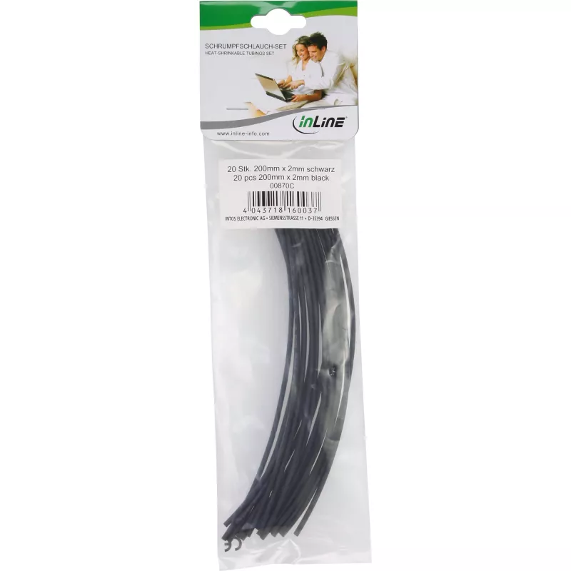 Heat-shrink tubing InLine 200 mm, shrink ratio 2 mm → 1 mm, 20 pcs, black