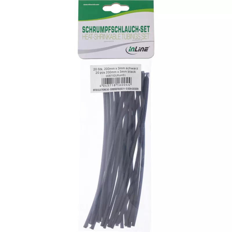 Heat-shrink tubing InLine 200 mm, 3 mm → 1.5 mm, 20 pcs, black