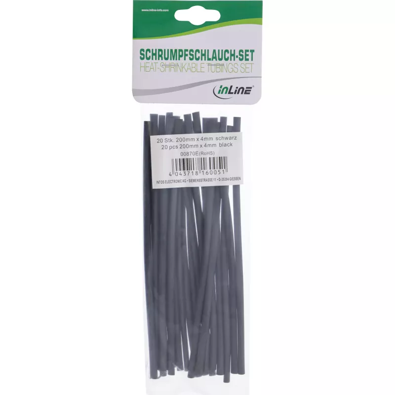 Heat-shrink tubing InLine 200 mm, shrink ratio 4 mm to 2 mm, 20 pcs, black