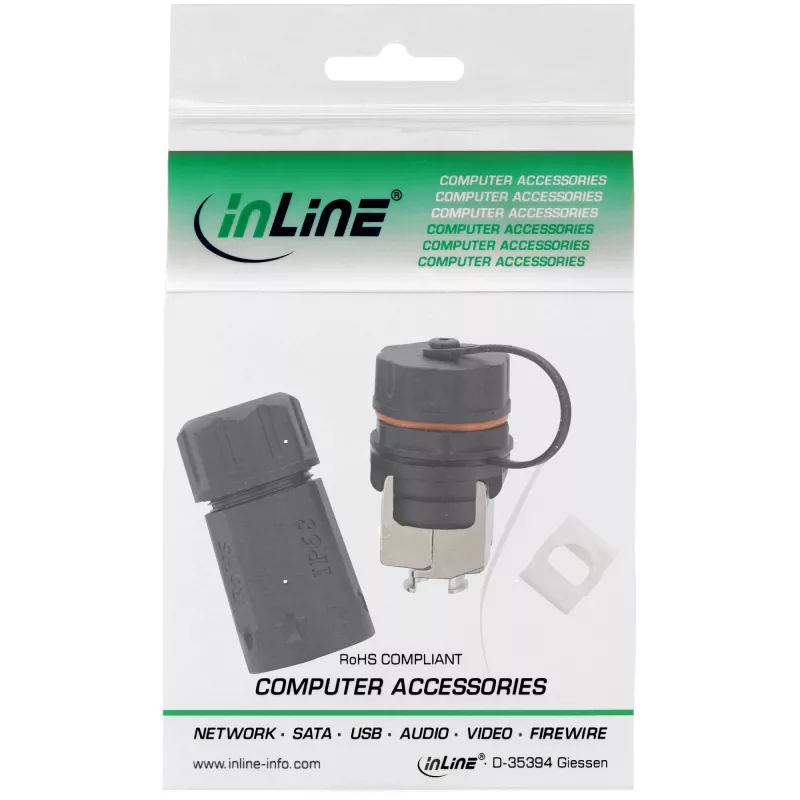 InLine Cat.6A coupling set, waterproof IP68, 2x RJ45 F/F, 1:1