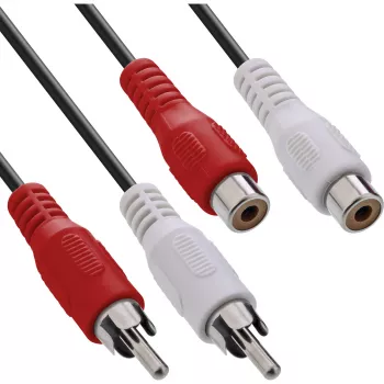 InLine Audio Cable 2x RCA male / female 5m, Male, 2 x RCA, Female, 5 m, Black